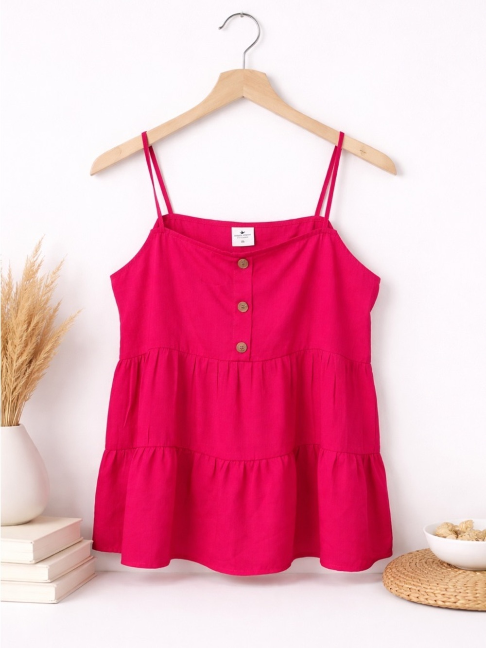 Paper Crane Fuchsia Tiered Spaghetti Strap Tank (198)